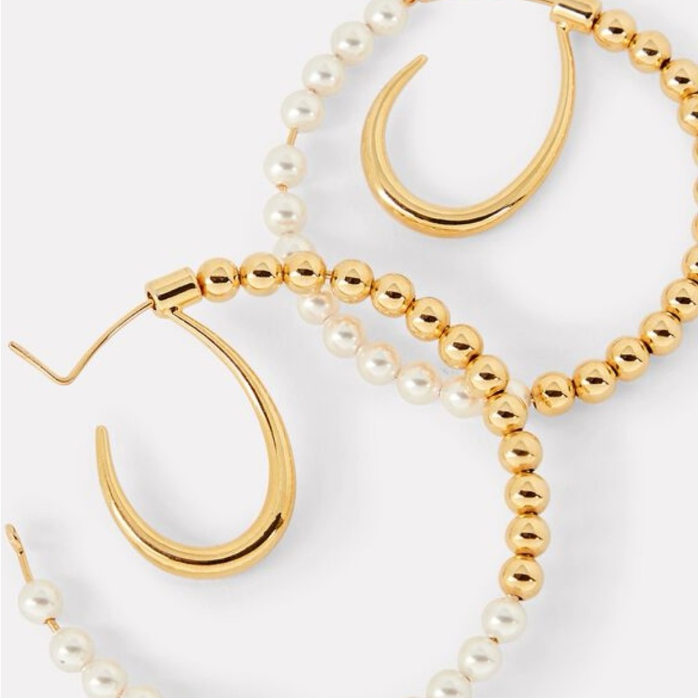 Gold/ Pearl Beaded Hoop Earrings